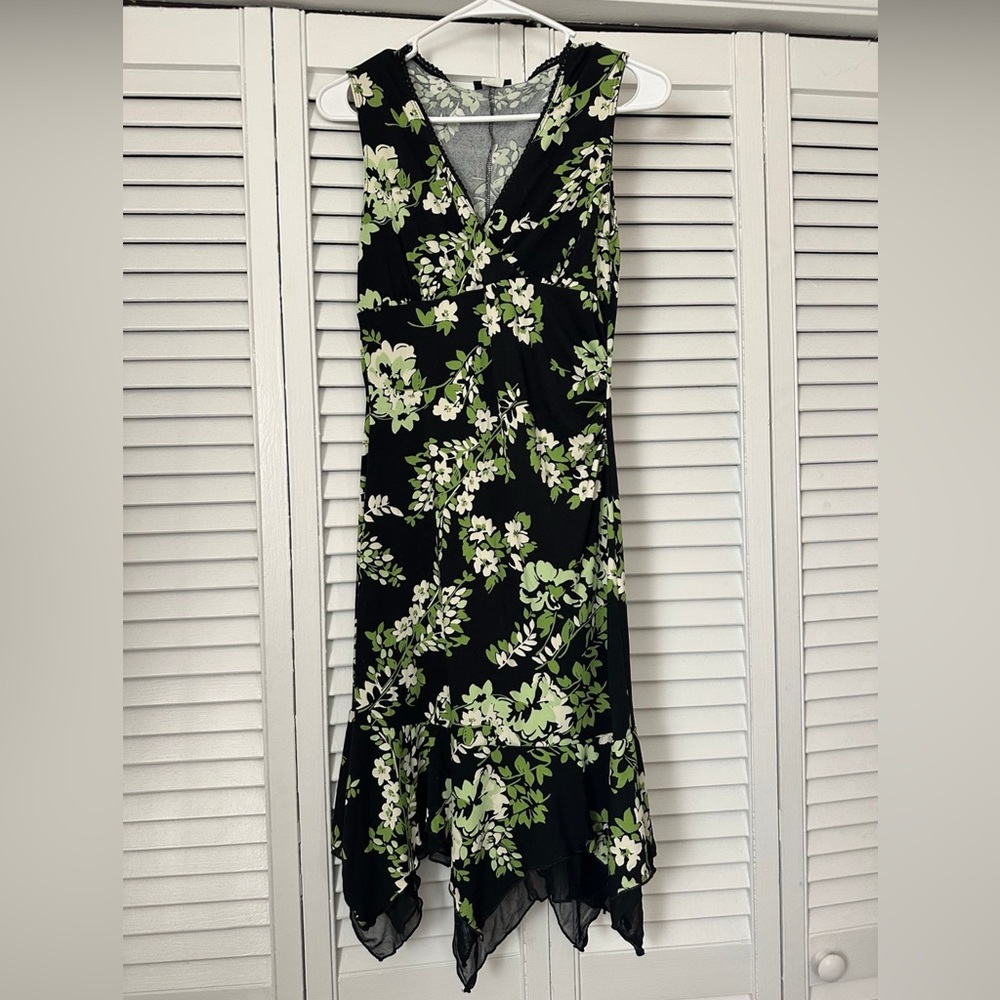 Perseption Black and Green Midi Handkerchief Hemline